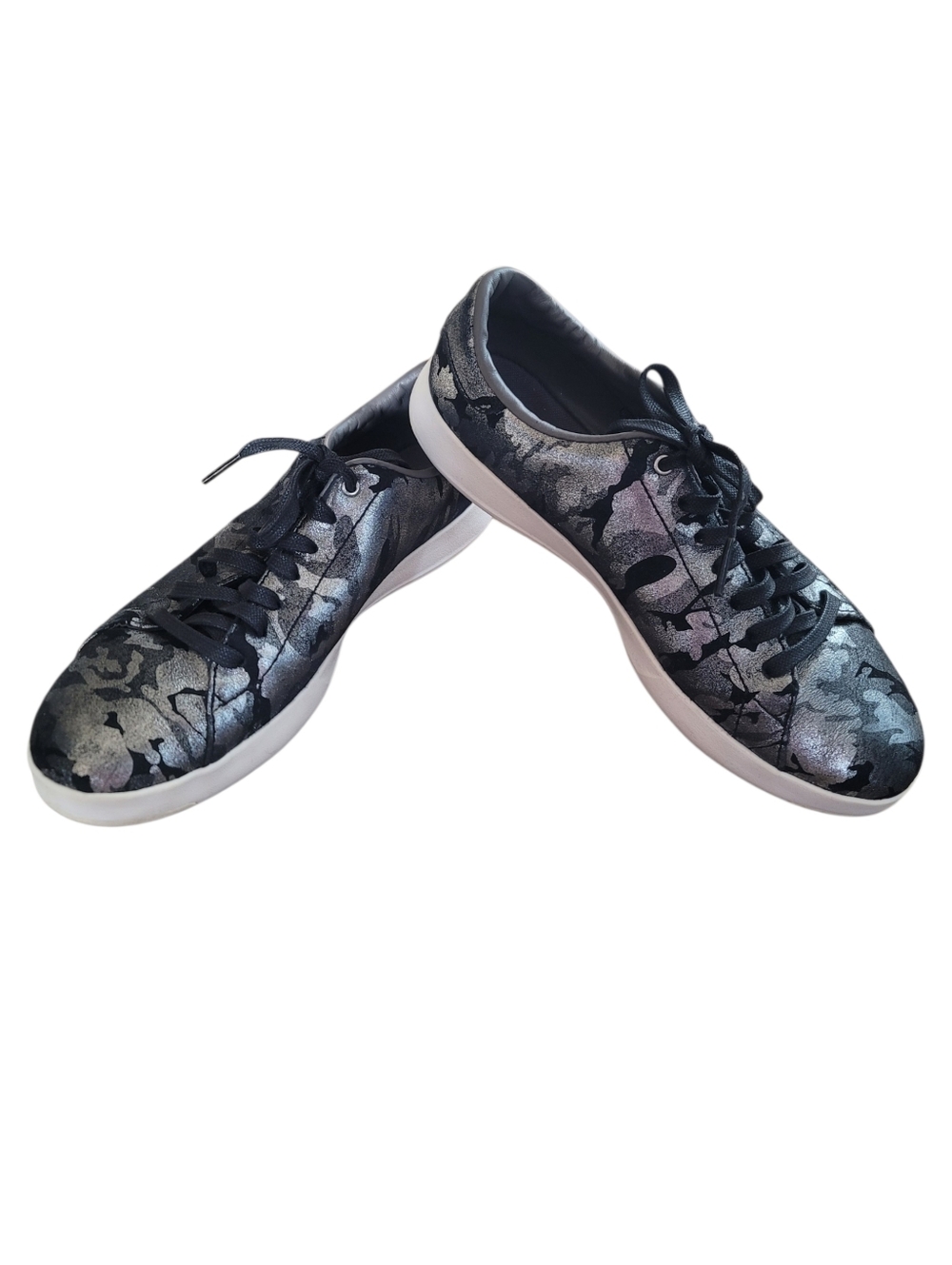Cole Haan GrandPrø Tennis Metallic Black Camouflage Lace-Up Sneakers Women's 8.5